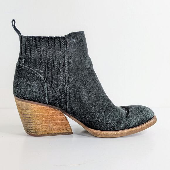 Kork Ease Ankle Boots Cinca Womens 8 Black Suede Leather Chunky Heels Pull On - Picture 8 of 15